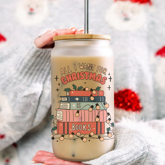 Christmas books cup 16 oz