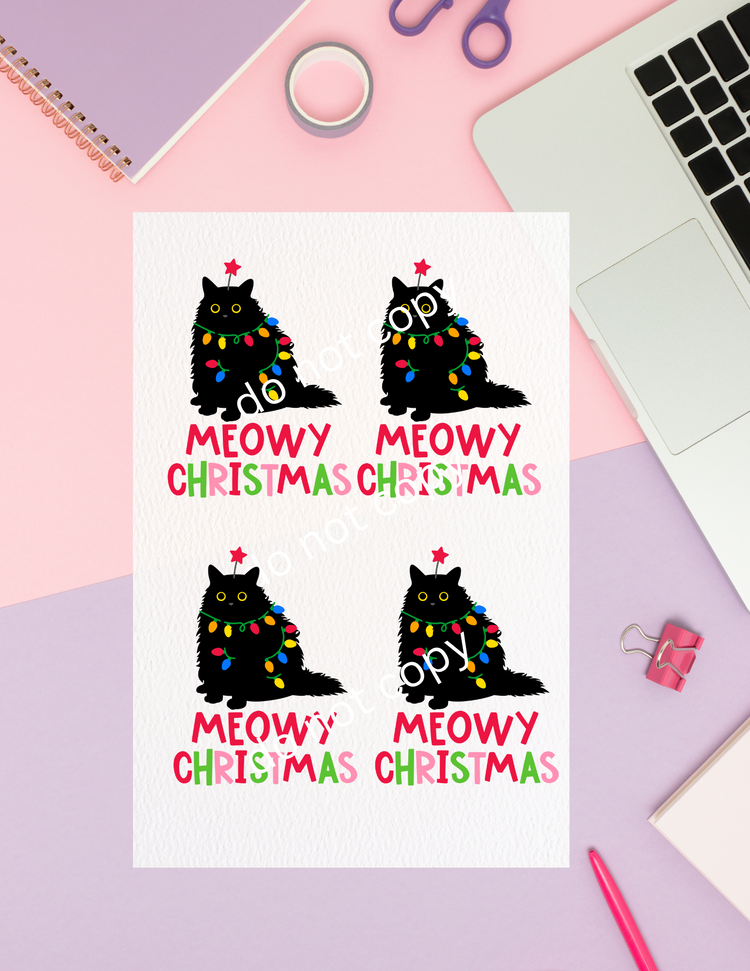 Meowy Christmas 16 oz sublimation transfers